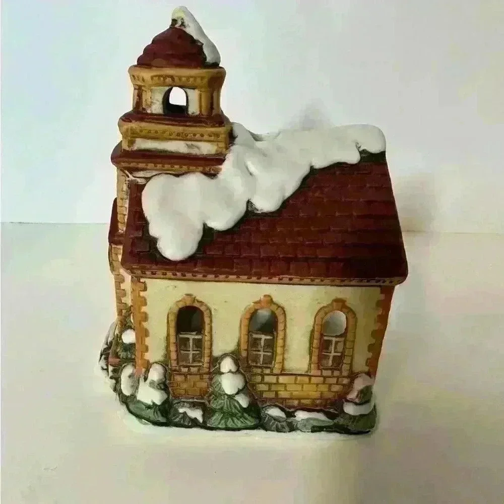 Lefton Christmas Church Candle Holder Colonial Village Building - 1986
